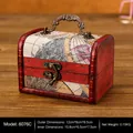 Vintage wooden treasure chest storage box with retro map print and sturdy metal handle - Map Style (6076C)
