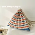 Pleated knit crossbody bag with blue and orange horizontal stripes in sku view - One Size / Blue & Orange Striped