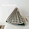 Minimalist pleated knit crossbody bag featuring dark green stripes and organ fold design - One Size / Dark Green Stripes