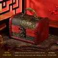 Handcrafted antique style wooden treasure chest with floral pattern and sturdy metal handle - Golden Grape Pattern