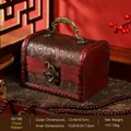 Antique style wooden jewelry box with decorative floral pattern and metal handle 12cm - Grass Flower Style (6076B)