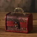 Small vintage carved wooden storage box with handle and floral patterns, 12cm - Red Grape Style