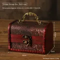 Small vintage carved wooden storage box with handle and floral patterns, 12cm - Red Grape Style