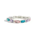 Silver-toned link bracelet featuring multi-colored rectangular faceted crystal stones - Colorful Rectangular Gemstone Bracelet (03073)