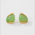 Elegante grüne Steinstecker mit vergoldeter, unregelmäßiger Metallfassung für Schmuck. - Größe 115 / Unregelmäßige Harzstecker (04112) / Gold + Blau