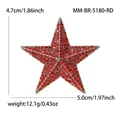 Vintage red rhinestone star brooch pin with detailed size and weight measurements shown - Antique KC Gold - Red, Red Rhinestone 5180-RD