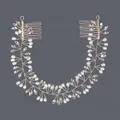 Elegant gold leaf vine hair comb with pearls and crystals for bridal wedding hairstyles - Silver Artificial Pearl Vine (HS-J7024S)