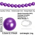 Set of 10 large purple decorative beads with needle and line for DIY wedding decor - 5.5cm, 10 Pieces/Pack / Purple