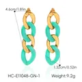Detail view of turquoise resin chain link earrings with gold finish and dimensions - Mint Green (HC-E11048-GN-1)