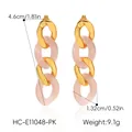 Detail view of pink resin and gold chain earrings with measurement labels - Light Pink (HC-E11048-PK)