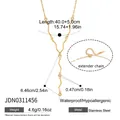Detailed view of gold-plated stainless steel Y-necklace with zircon accents and size specs - Round Zirconia Style (JDN0311456)