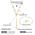 Detail view of 18k gold plated stainless steel y-necklace with zircon stones and dimensions - Square Zirconia Style (JDN0311457)