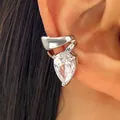 Luxury silver twisted ear cuff featuring a brilliant pear-cut teardrop zirconia stone. - Right Ear (1 Piece) / Silver