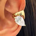 Elegant gold ear cuff with a large teardrop-shaped zircon stone on the ear - Left Ear (1 Piece) / Gold