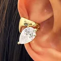 Elegant gold twisted ear cuff featuring a large pear-shaped zircon, no piercing needed - Right Ear (1 Piece) / Gold
