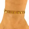 Minimalist gold-plated stainless steel anklet with multiple polished hanging disc charms - Multi-Disk Pendant Style (4101)