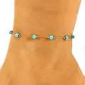 Bohemian beach style gold stainless steel anklet with sky blue enamel round beads for women - Turquoise Style Bead Style (WG-0773)