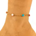 Bohemian gold stainless steel anklet with vibrant colorful enamel beads for summer beach wear - Color Drip Oil Bead Style (5284)