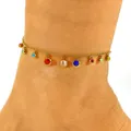 Gold stainless steel anklet featuring multi-colored rhinestone charms for beach vacation style. - Colorful Rhinestone Style (5968)