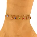 Gold stainless steel anklet with colorful bead charms for elegant beach jewelry - Multi-Color Disk Style (9530)