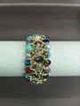 Pulsera vintage de cuentas de vidrio multicolores tejida con elegantes eslabones dorados - Pulsera-Dorado-Multicolor