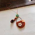 Handmade crocheted flower necklace with pastoral charm beads and pine cone detail - Crochet Pocket Pine Cone Style (69#) / Coffee/Green