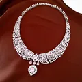 Elegant silver-tone luxury necklace featuring pink zircons and small white pearls - Necklace Only (Pink) / Silver