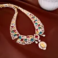 Luxurious multi-color gemstone and pearl statement necklace with gold-plated finish - Necklace Only (Multicolor) / Gold