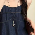 Elegante collana con ciondolo a stella marina in stile coreano con lungo cordino nero regolabile - Stella Argento Geometrica (46#)