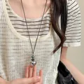 Collana minimalista in stile coreano con ciondolo a cuore d'argento su cordino nero - Cuore Lucido (48#)