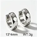 Faceted hexagonal titanium steel huggie hoop earrings in silver finish, 13x4mm size - Faceted Hexagonal Ear Buckle (KE134358-XY) / 1 Pair Pack / Silver