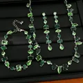 Elegantes grünes Zirkon-Schmuckset mit Halskette, Armband und Tropfenohrringen. - 3-teiliges Set (Halskette+Armband+Ohrringe) / Silber-Grün