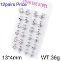 Set of 12 pairs of 13mm stainless steel hexagonal cut hoop earrings for men and women - 12 Pairs Set Ear Buckle (KE120226-XY) / 12 Pairs Set / Silver