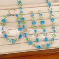 Elegantes Schmuckset mit blauen und grünen Zirkonia in geometrischen Tropfenformen - 3-teiliges Set (Halskette+Armband+Ohrringe) / Silber-Blau Grün