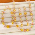 Elegante conjunto de joyas de circón con gotas de agua geométricas amarillo y rosa - Juego de 3 piezas (collar+pulsera+pendientes) / Dorado-Amarillo Café