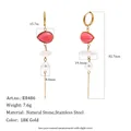 18K gold plated stainless steel tassel earrings with pink acrylic and pearls - Gold with Pink Pendant
