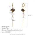 Stainless steel 18K gold plated tassel earrings with natural stones and dimensions - Gold with Tiger Eye Color Pendant