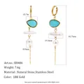 Elegant 18K gold-plated stainless steel tassel earrings with turquoise stone and pearls - Gold with Light Blue Pendant