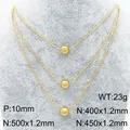 Élégant collier à trois rangs en maille serpent dorée avec perles sphériques de 10 mm - Perles Triple Épaisseur (KN289080-Z) / 3 Couches / Or