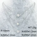 Collier chaîne serpent à trois couches en acier inoxydable avec perles rondes - Perles Triple Épaisseur (KN289081-Z) / 3 Couches / Acier