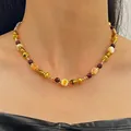 Elegant retro Maillard style tiger eye stone beaded necklace for women in brown. - Maillard Style Beaded Style (6092)
