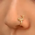 Retro golden whale shaped non-piercing nose clip with full zircon inlay - Whale Style (WG-0950)