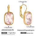 Boucles d'oreilles en acier inoxydable doré avec dimensions et poids du zircon rose. - Crochet d'Oreille Strass Rose Coupe Coussin (JDE0303328-PK)