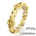 Bracciale punk in acciaio inossidabile color oro con teschio e catena cubana 22 mm 97 g - Stile Piastra Teschio Cubana Svuotata (KB216291-KJX) / Oro