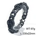 Bracciale Uomo Punk 22mm Acciaio Inossidabile Catena Cubana con Medaglione Teschio Nero - Stile Piastra Teschio Cubana Svuotata (KB216292-KJX) / Nero