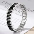 Detailed view of dual-tone titanium steel watch link bracelet in silver and black - 12mm Three-Bead Straight Bracelet (51-E-4) / 12mm / Gunmetal