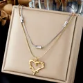 Detailed view of the layered necklace with a unique melting lava heart pendant - Lava Heart Style (N4578) / Mixed Gold and Silver (N4578)
