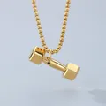 Polished gold stainless steel dumbbell pendant necklace for fitness and bodybuilding - With Chain / Gold