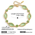 Gedetailleerd overzicht van gouden stalen armband met groene kristallen en specificaties. - Lichtgroen Markies (JDB0103318-GN)