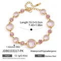 Vergulde roestvrijstalen armband met ronde roze kristallen en gedetailleerde afmetingen - Roze (JDB0103317-PK)